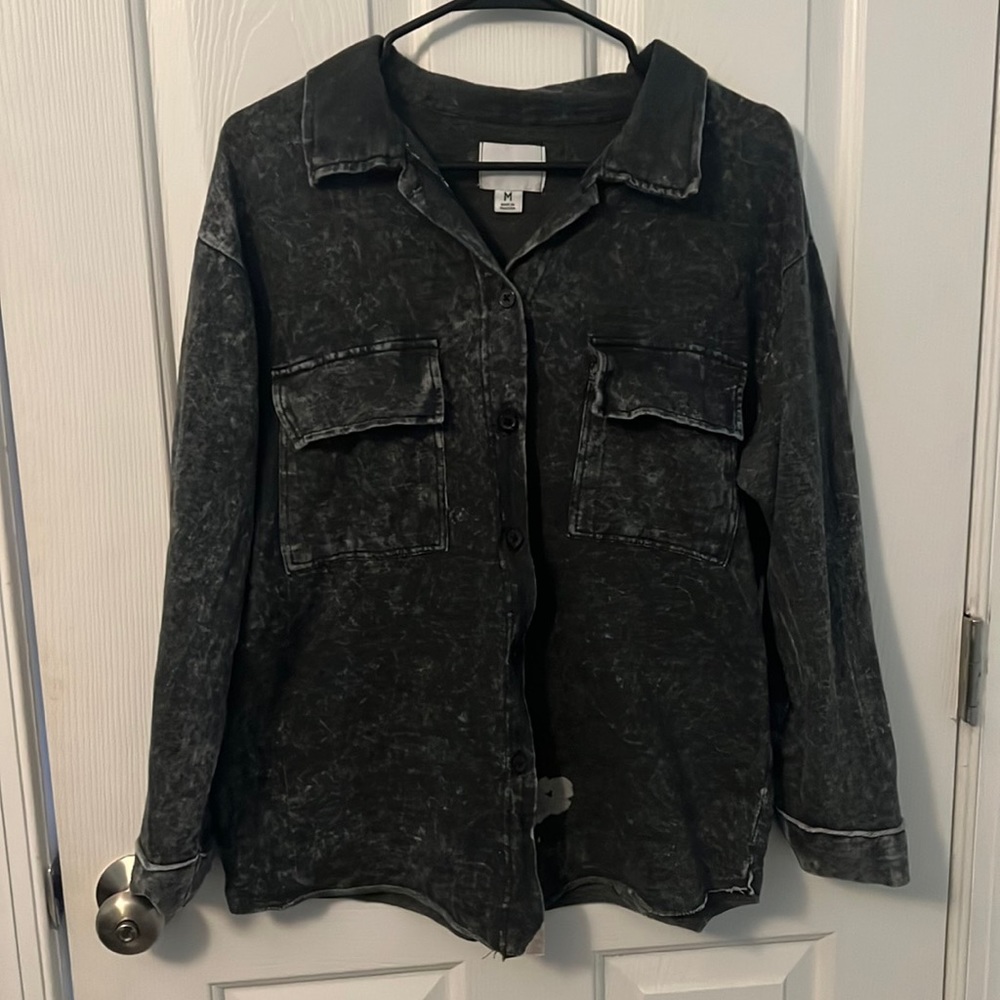 Dark Grey Bleached Button Up Shirt